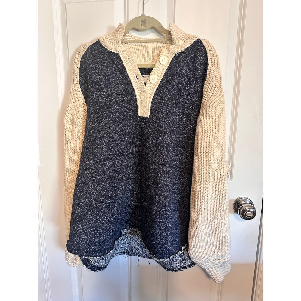 WE THE FREE Marco Polo Long-Sleeve Sweater Top in Navy Combo Medium